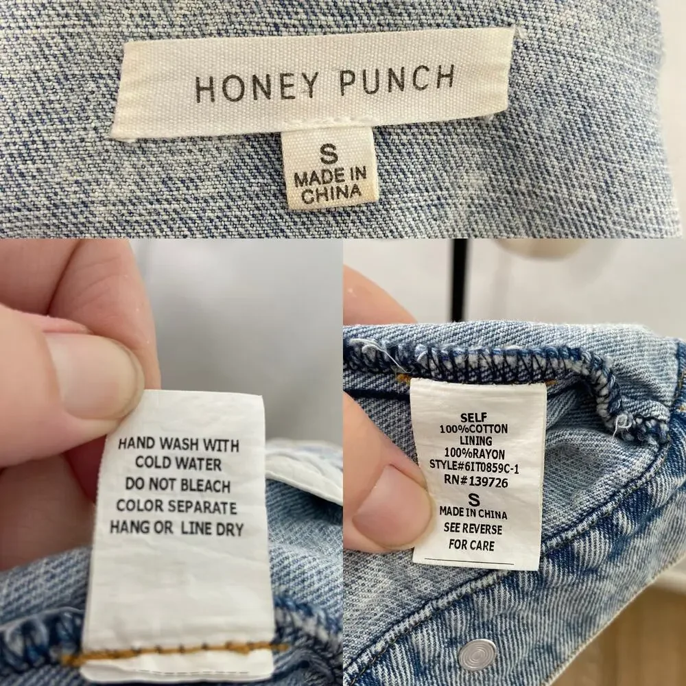 Honey Punch Soul Mates Denim Jacket Blue Patches Festival Concert Boho Size S - Picture 14 of 15